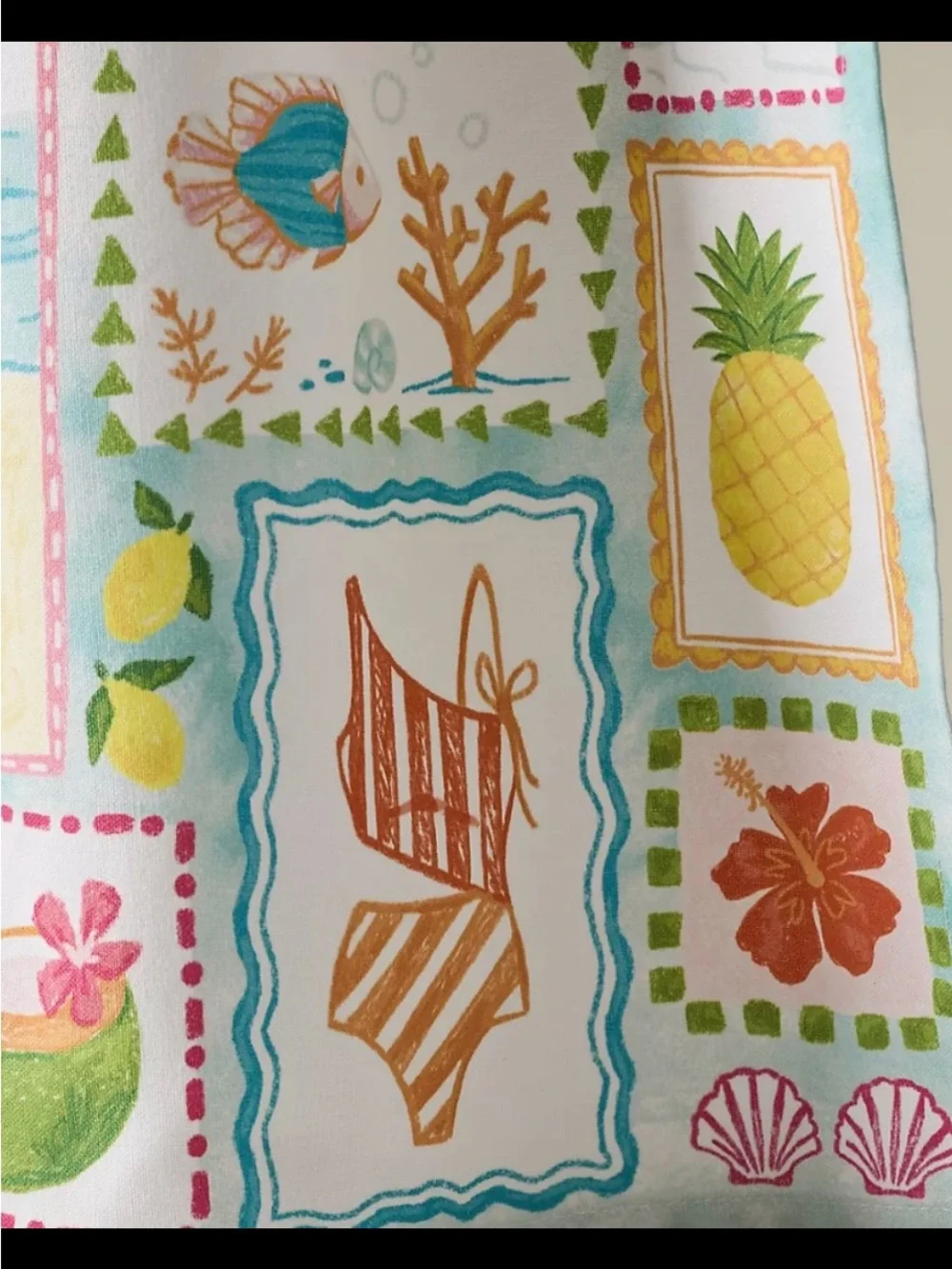 Summer Beach Print Dish Towel - Palm & Pineapple Motifs